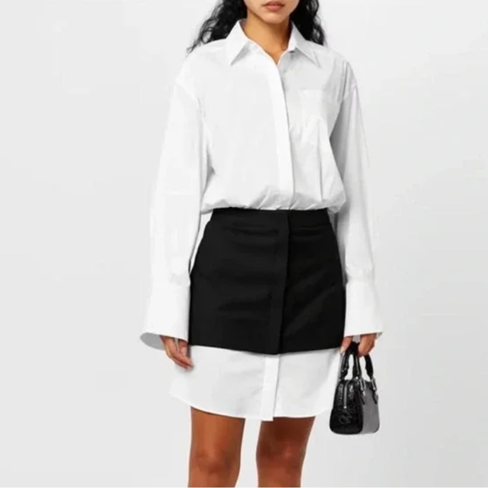 White Shirt Mini Dress with Black Overlay
